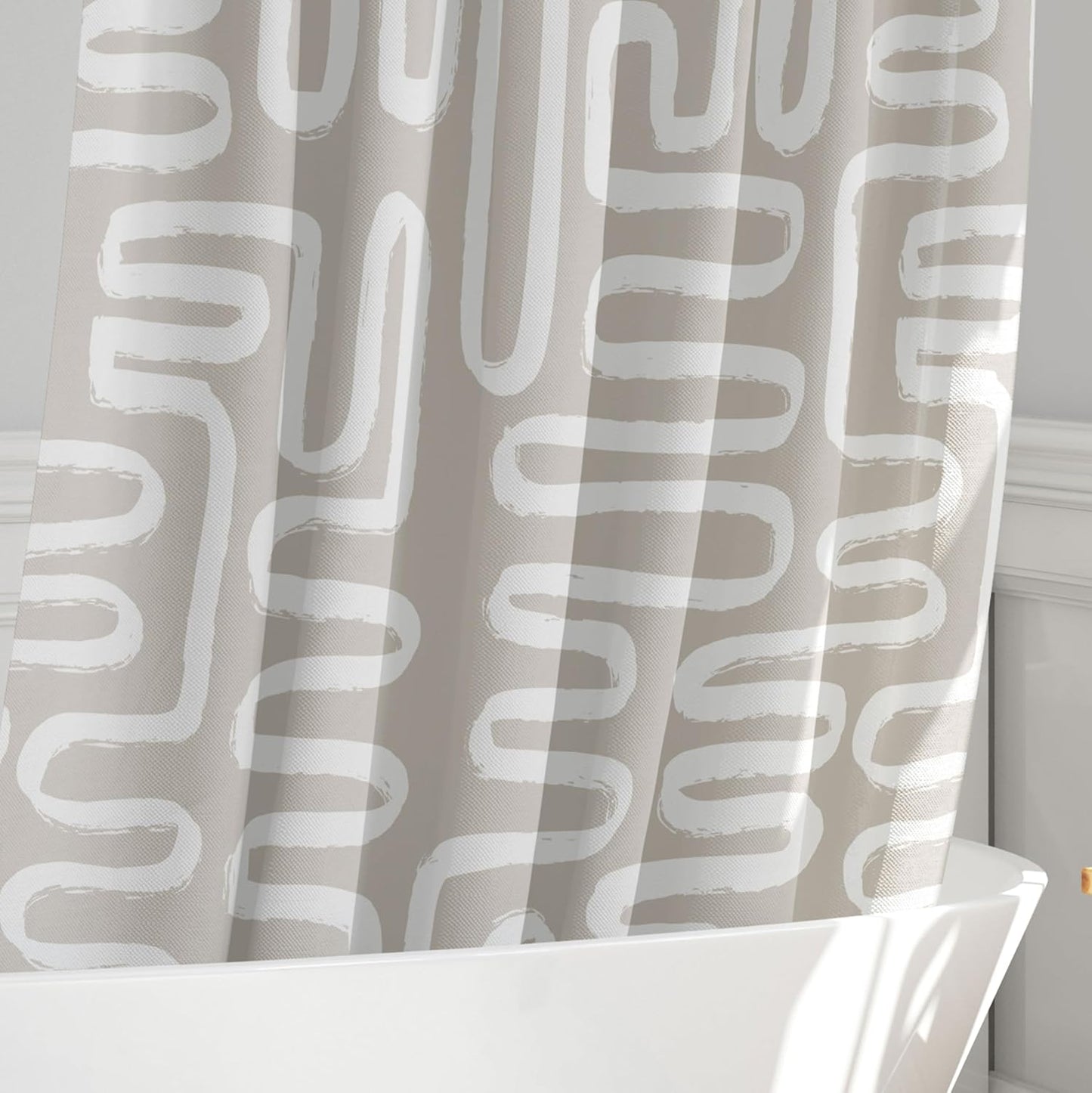 Linen Beige White Abstract Print Shower Curtain - Boho Pattern - Modern Minimalist Home Decor - Neutral Scandi Style, 72X72 Inches (Linen Lines)