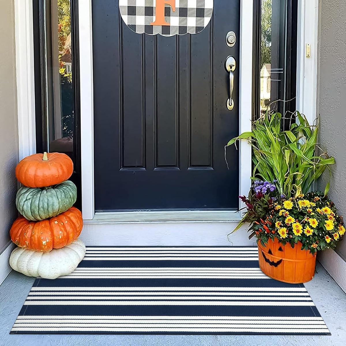 Outdoor Mats for Front Door 24"X51" Fall Porch Rug Striped Outdoor Rug