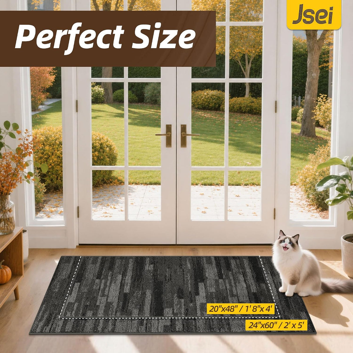 Dirt Trapper Door Mat 24"X60", Non-Slip Doormat, Light Gray