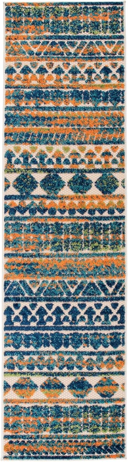 Modern Stripes Geometric Indoor/Outdoor Runner Rug 2' X 7' Multi