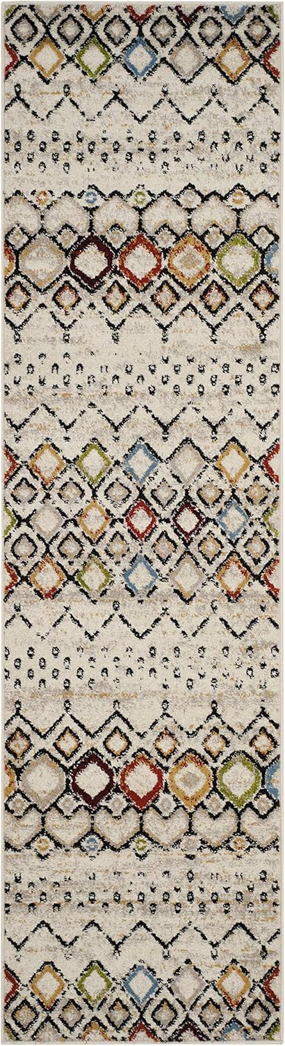 Amsterdam Collection Runner Rug - 2'3" X 10', Ivory & Multi, Moroccan Boho Design (AMS108K)