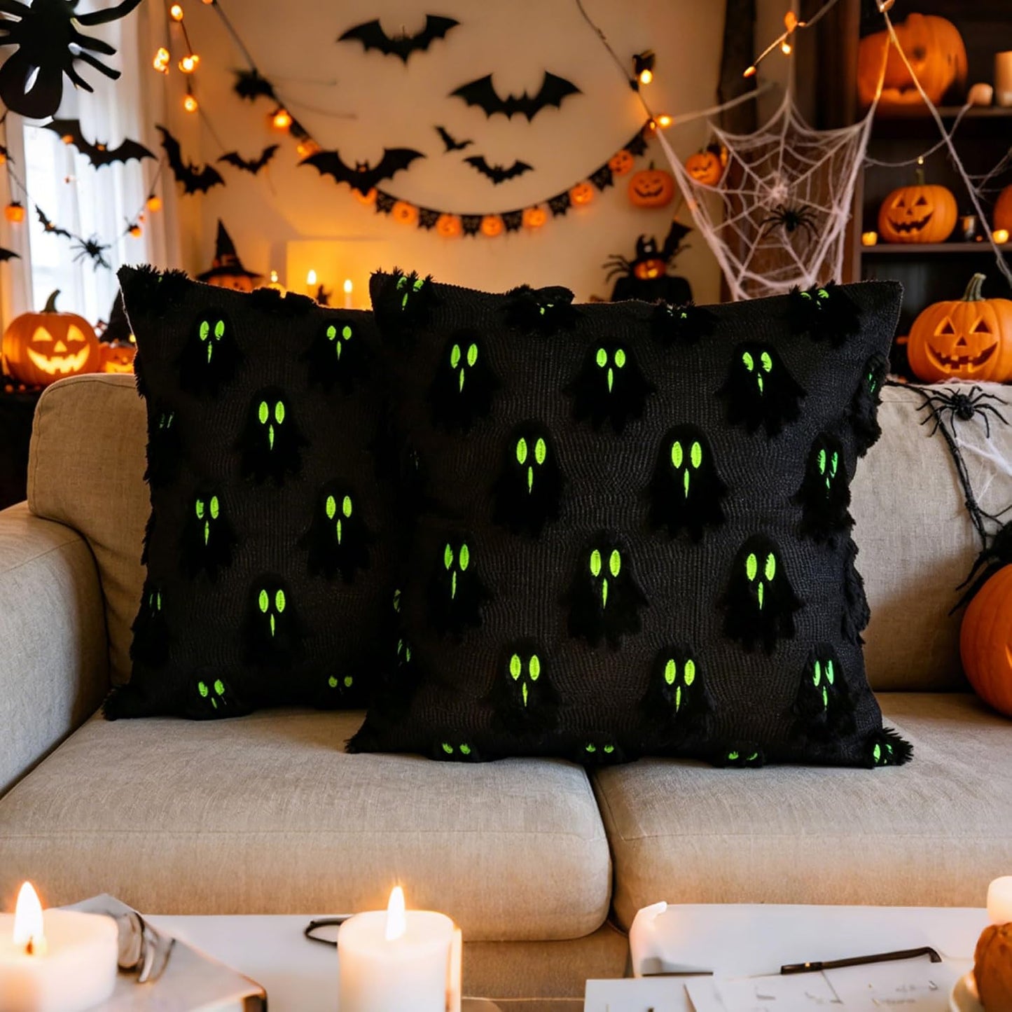 Halloween Ghost Pillow Covers 18X18 Set of 2, (Black)