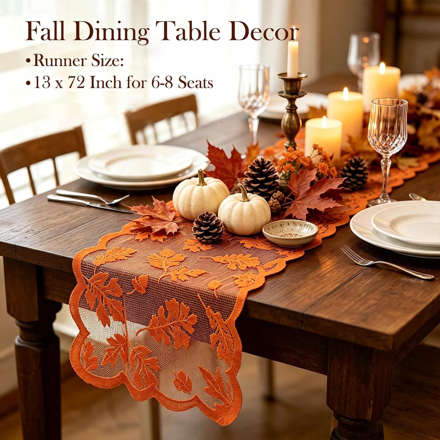 Fall Table Runner Fall Decorations for Home 13 X 72 Inch Maples Leaves Lace 