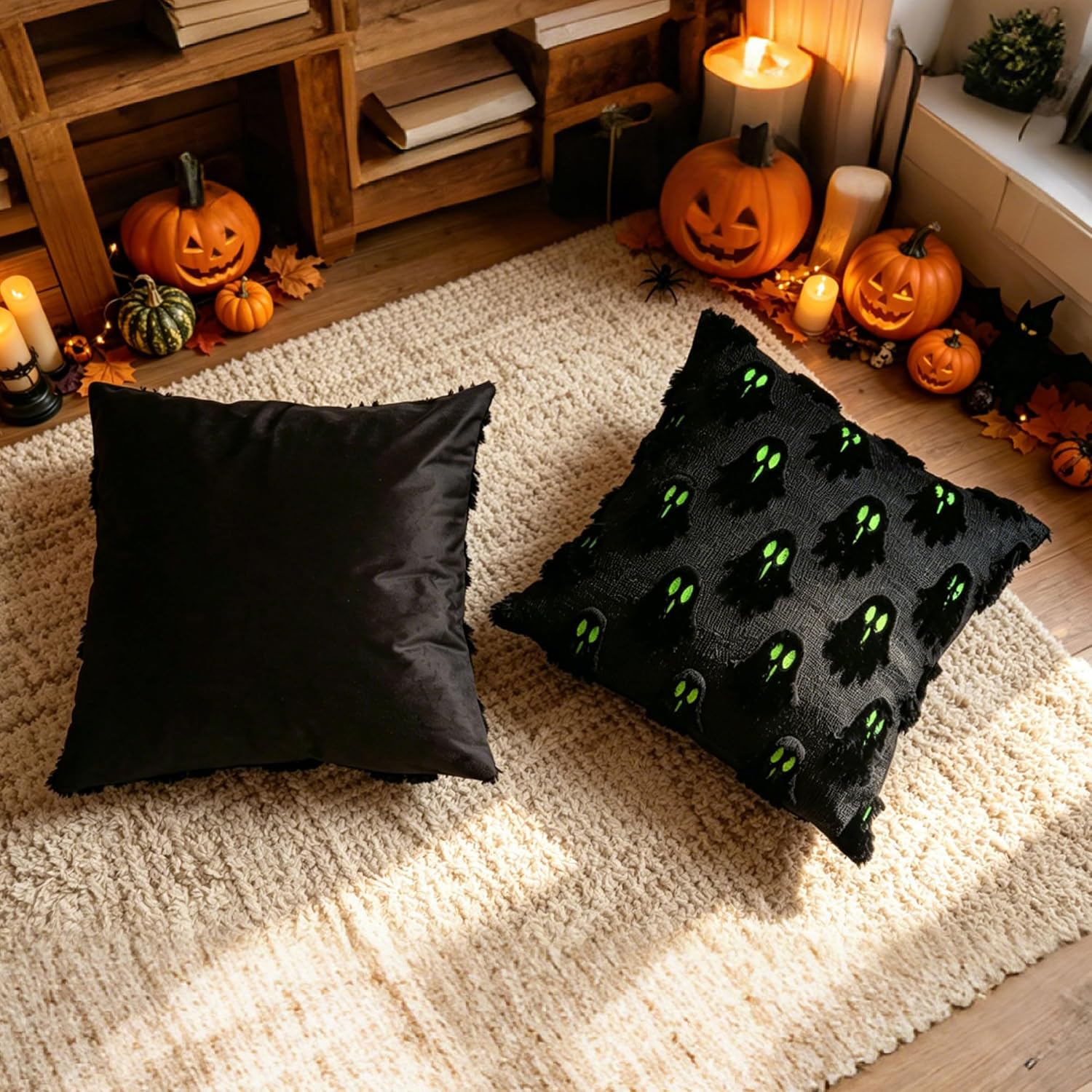 Halloween Ghost Pillow Covers 18X18 Set of 2, (Black)