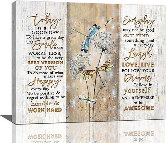 Farmhouse Wall Art Dragonfly Inspirational Quotes 20"X16"