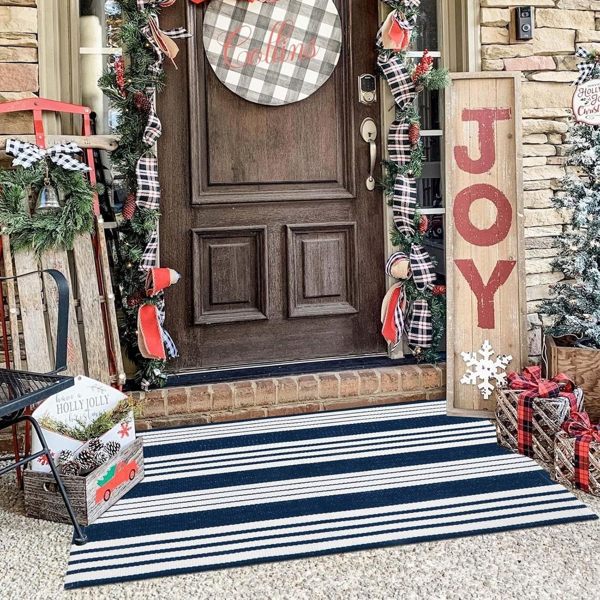 Outdoor Mats for Front Door 24"X51" Fall Porch Rug Striped Outdoor Rug