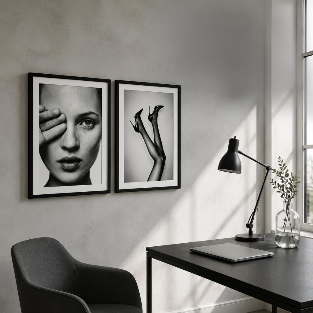 Set of 2 Framed Fashion Wall Art Canvas Prints Black and White 12X16 Inch