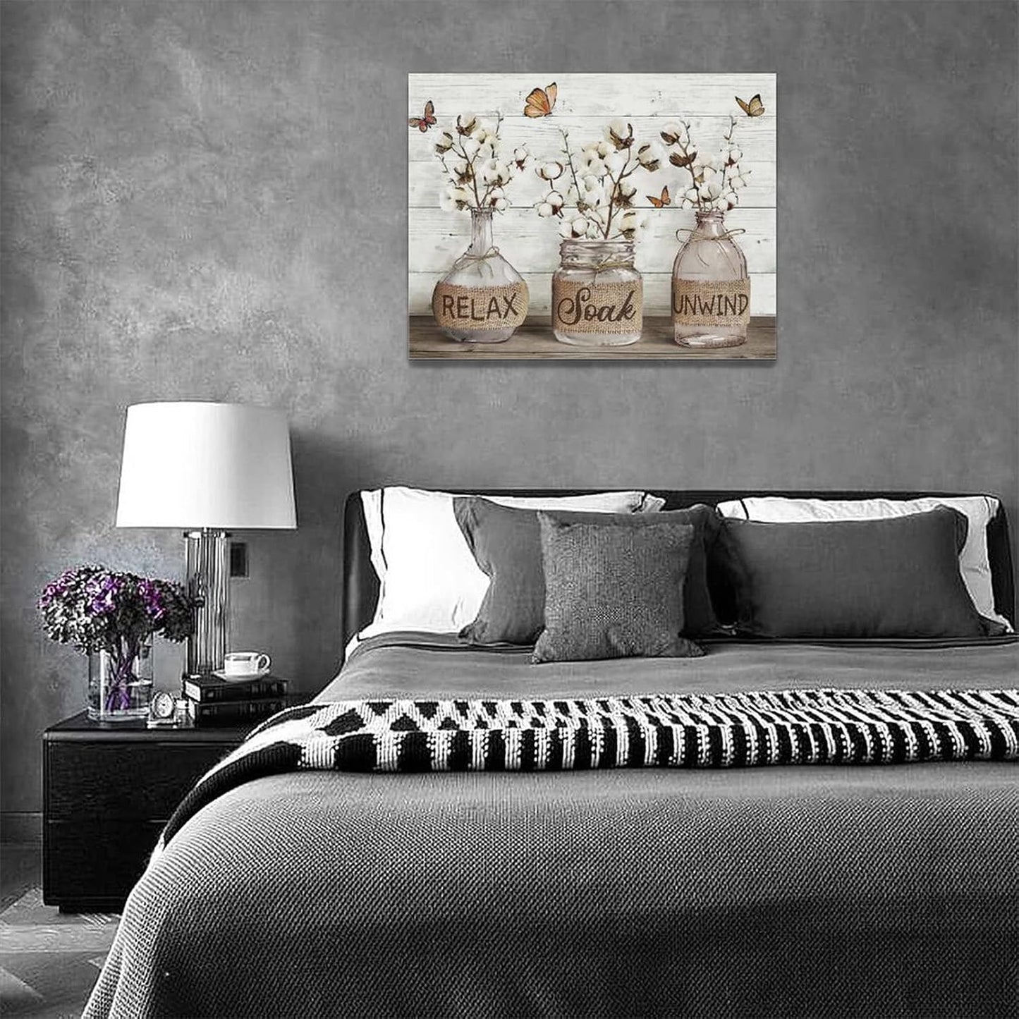 Farmhouse Bathroom Decor Wall Art Rustic Cotton Pictures Framed Ready to Hang 12"X16"