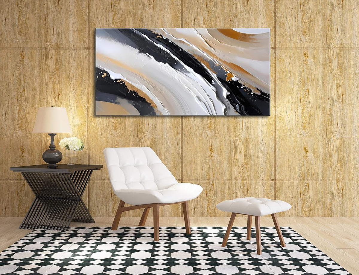 Canvas Wall Art for Living Room Abstract Wall Decor Brown and Black White Modern Canvas Wall Paintings Modern Artwork for Bedroom Bathroom Office Home Decor Can Be Hung Directly 20"X 40"