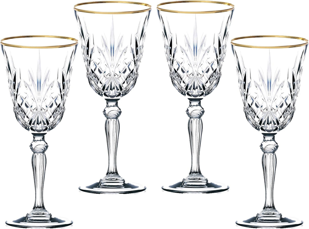 Siena Collection Crystal White Wine Glass with Gold Band Design, Set of 4,6 Fl Oz