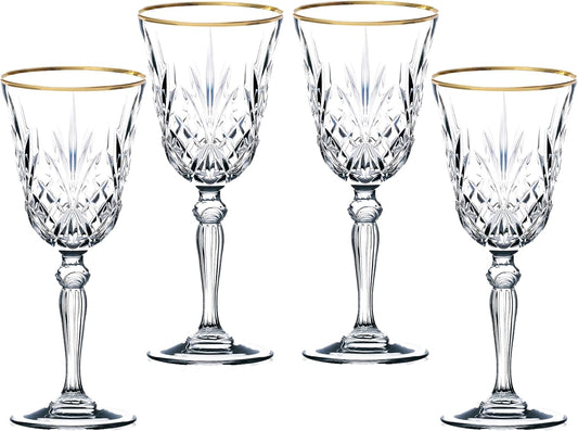 Siena Collection Crystal White Wine Glass with Gold Band Design, Set of 4,6 Fl Oz