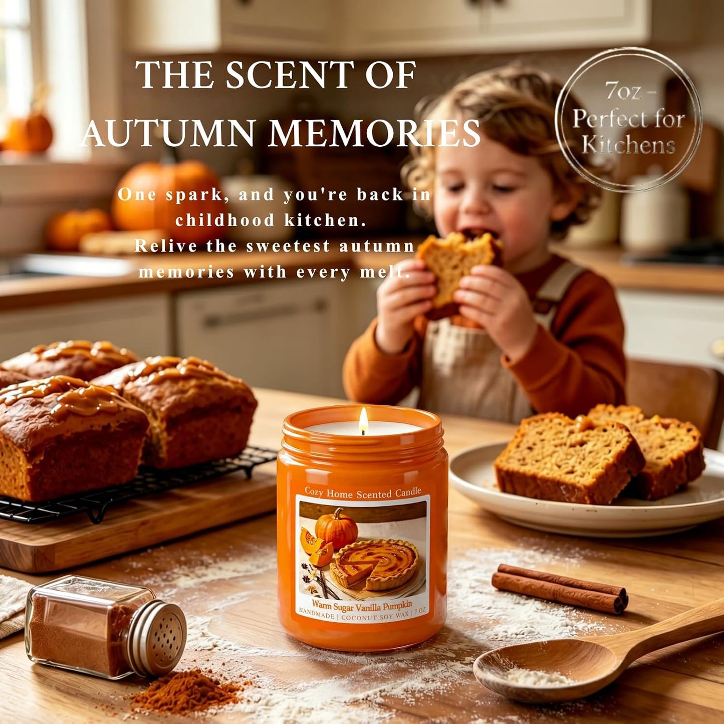 Warm Vanilla Pumpkin Scented Fall Candle, 7OZ Natural Coconut Soy Wax
