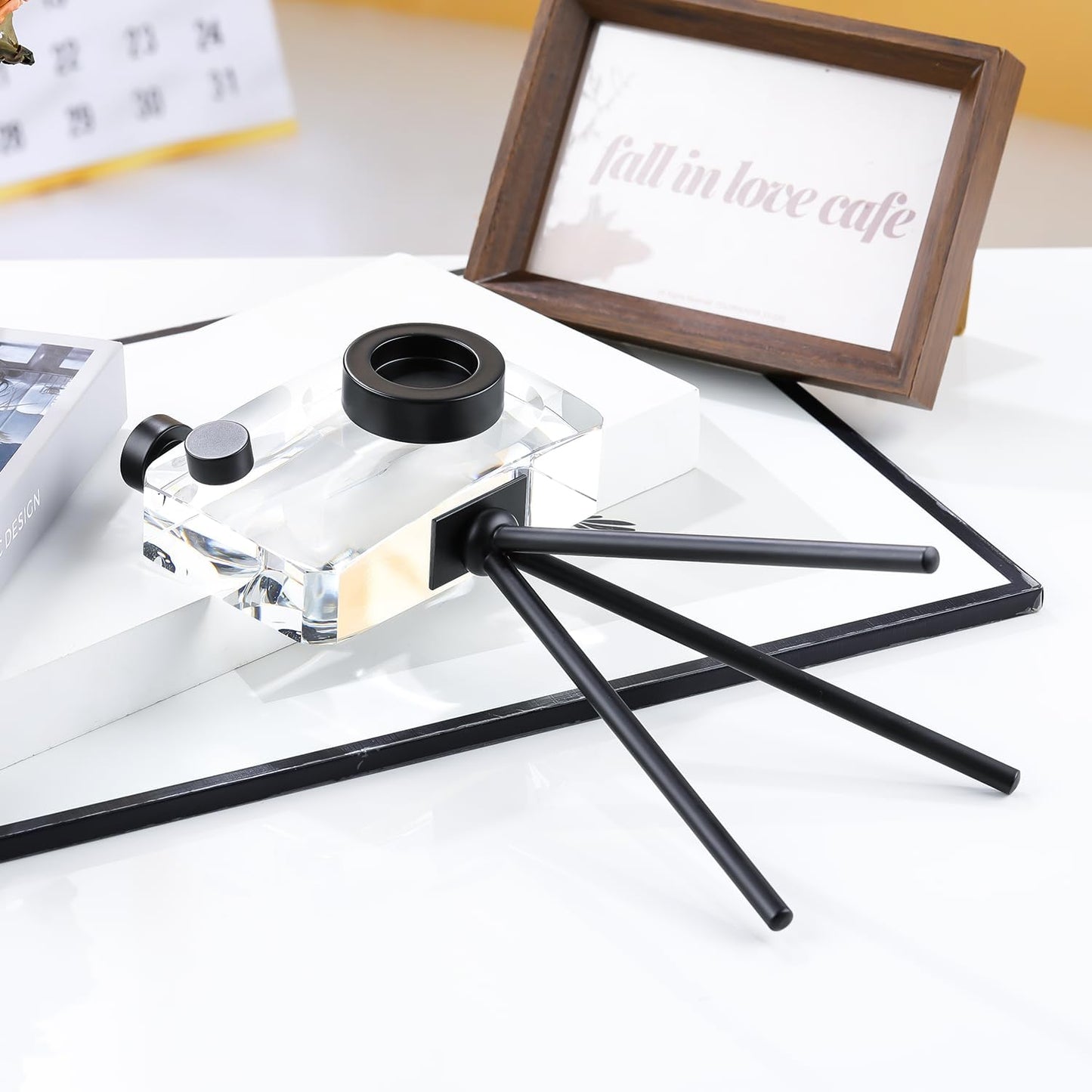 Crystal Camera Model Statues- Small Black with Bracket 3.94X5.12Inch 2.2Lb, Home Desktop Decoration