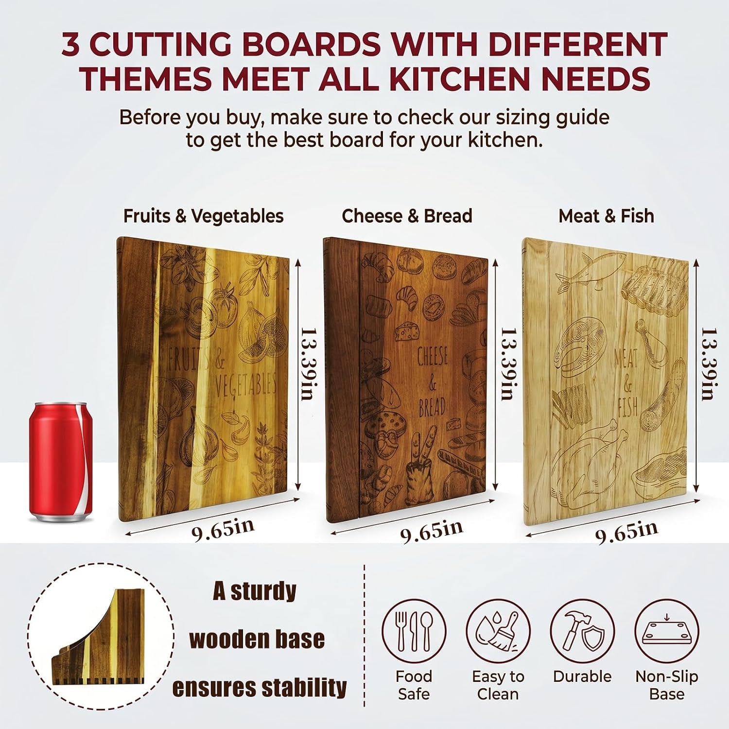 Wooden Book Cutting Board Set with Stand 3 Piece Wooden Cutting Boards Decorative Chopping Board Set for Kitchen