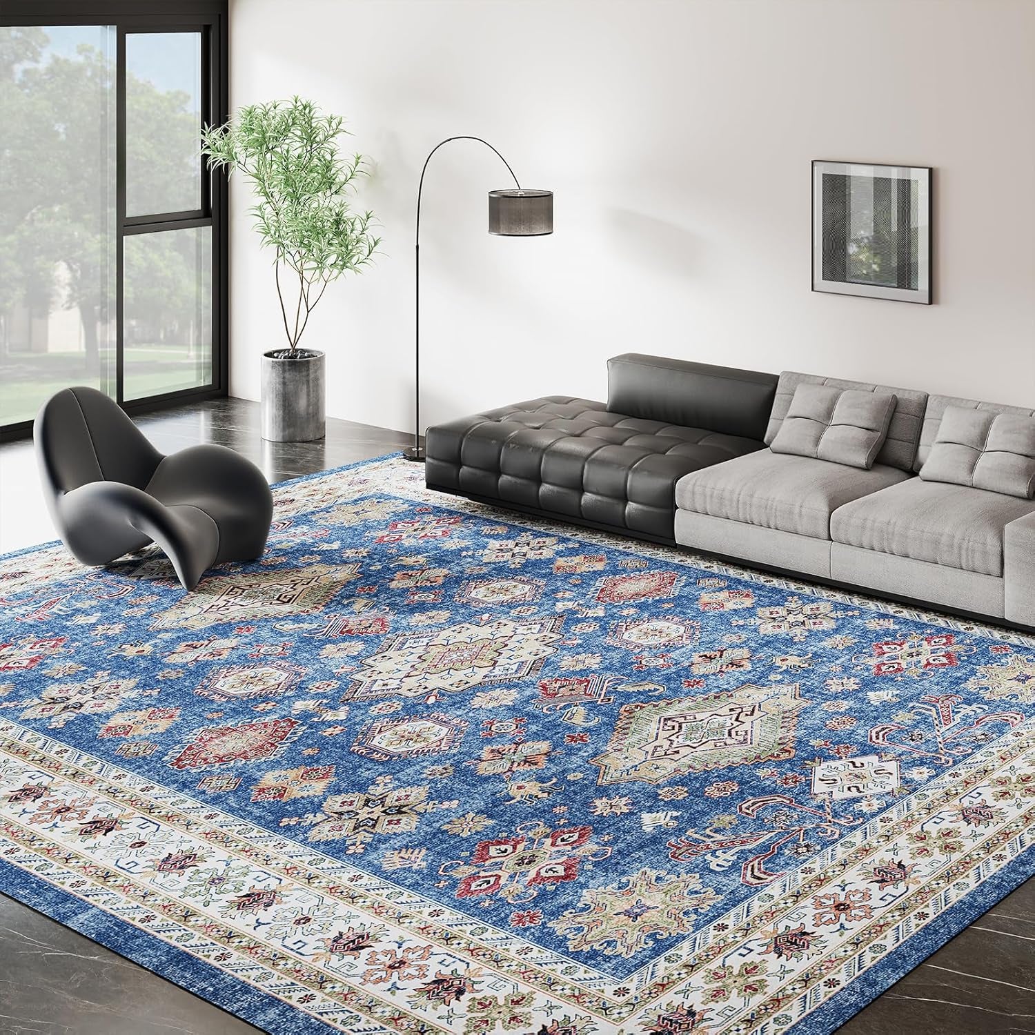 Vintage 8X10 Washable Area Rug, Non-Slip Backing & Durable Edge Binding