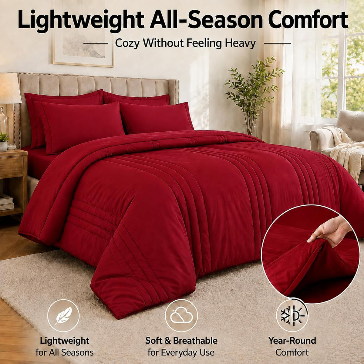 Queen Comforter Set with Sheets, 7 Pieces Bed in a Bag Queen Red