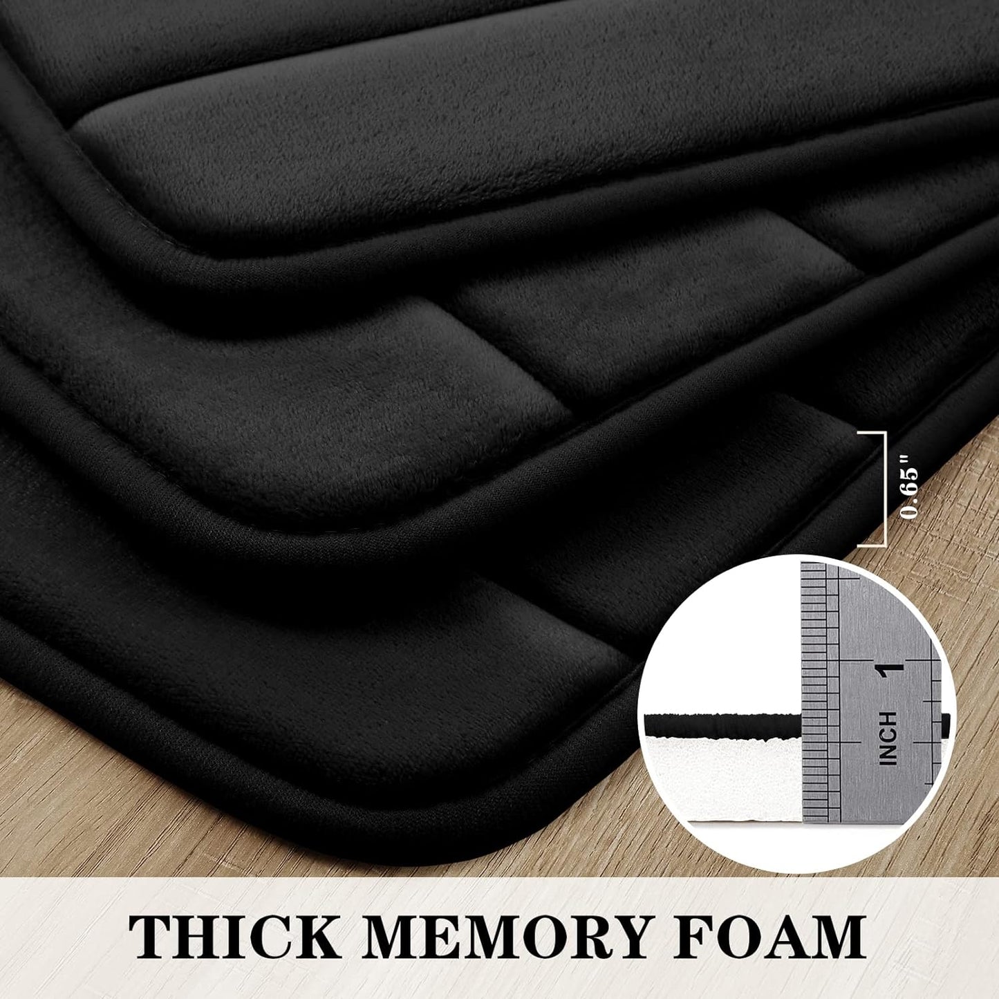 Black Memory Foam Bathroom Rug Set 3 Piece