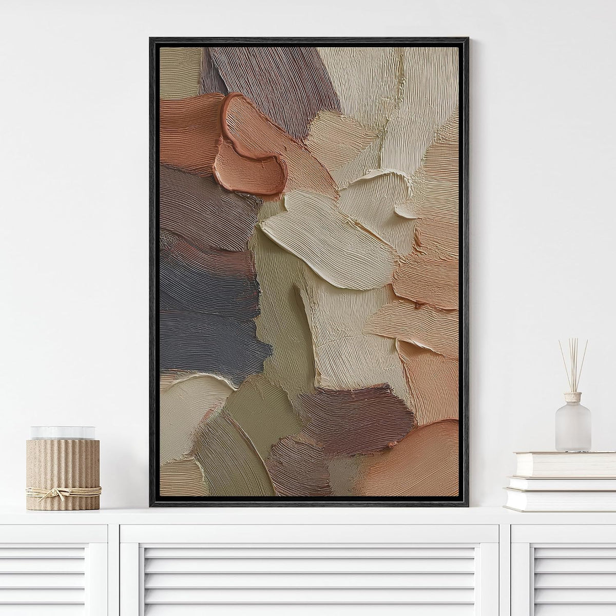 Framed Canvas Print Wall Art Warm Tone Abstract Earthy Modern Art Contemporary Multicolor Ultra for Living Room, Bedroom, Office - 24"X36" Black