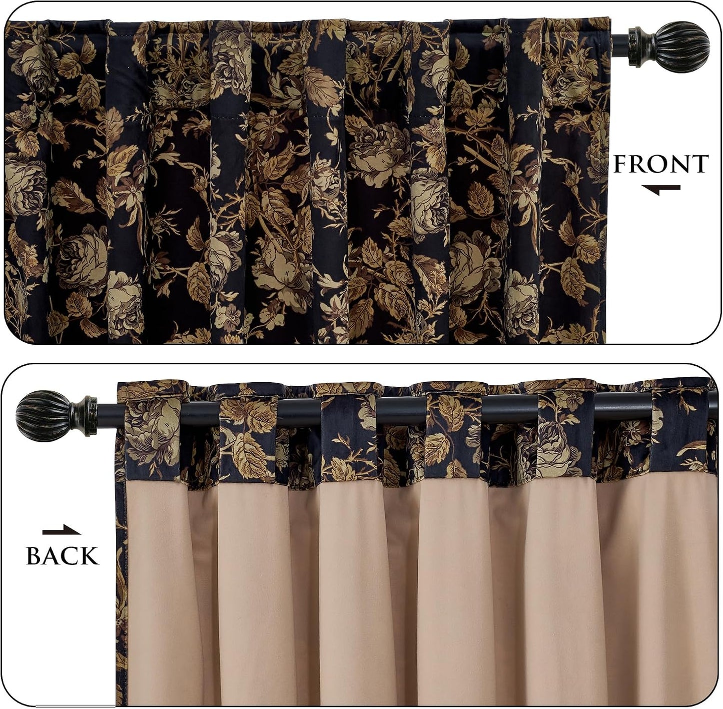 Vintage Floral Curtains 90 Inch 2 Panels Luxury Gold Velvet Drapes