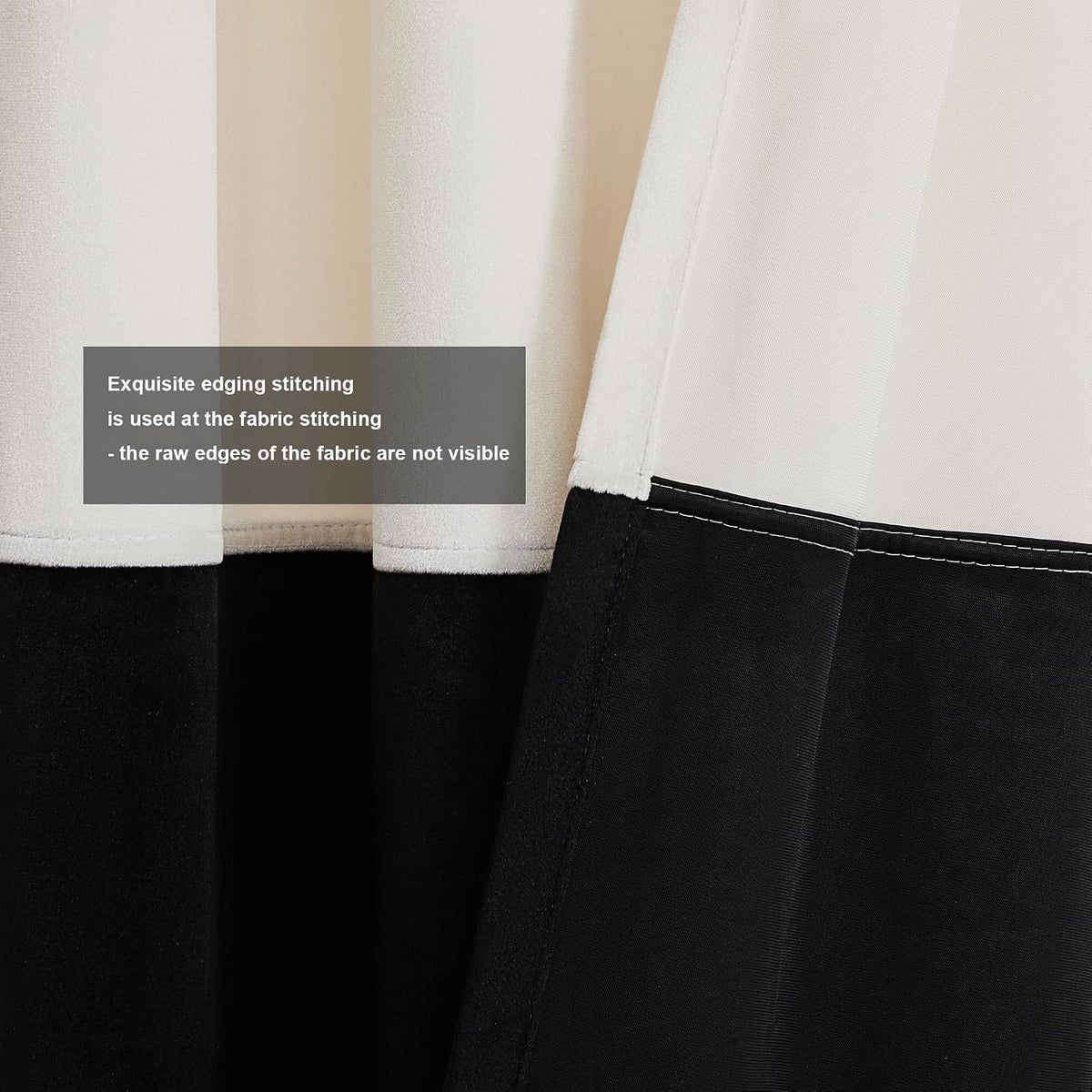 Modern Cream White Black Decorative Velvet Curtains 84 Inches 2 Panels