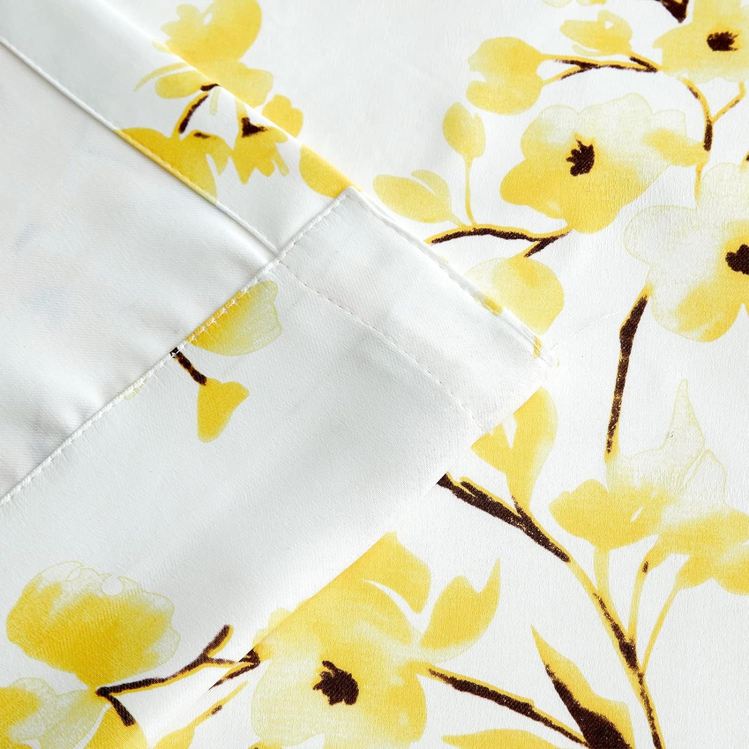 Floral Curtains, Farmhouse Yellow Apricot Flower Print , 52X84 Inch, 2 Panels