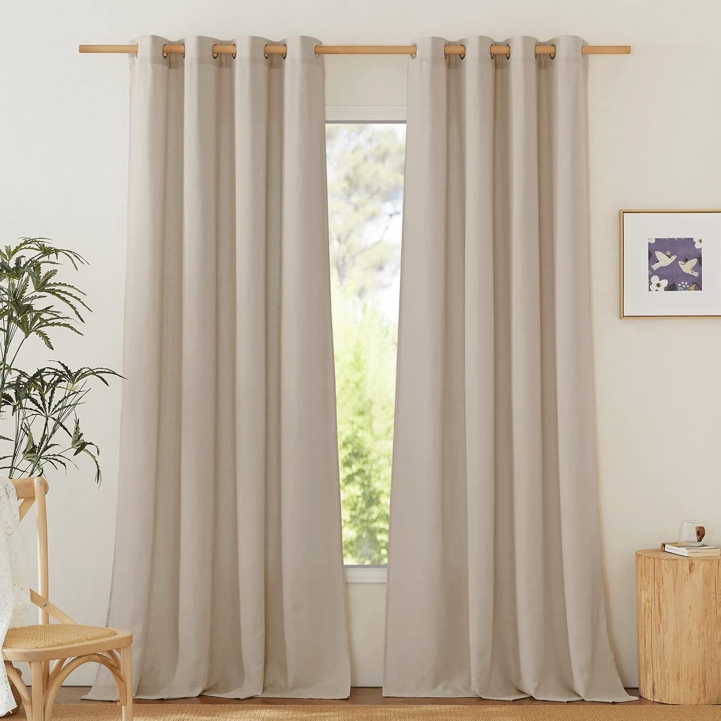 Privacy Light Filtering Linen Curtains & Drapes, Taupe, W55 X L84, 2 Panels