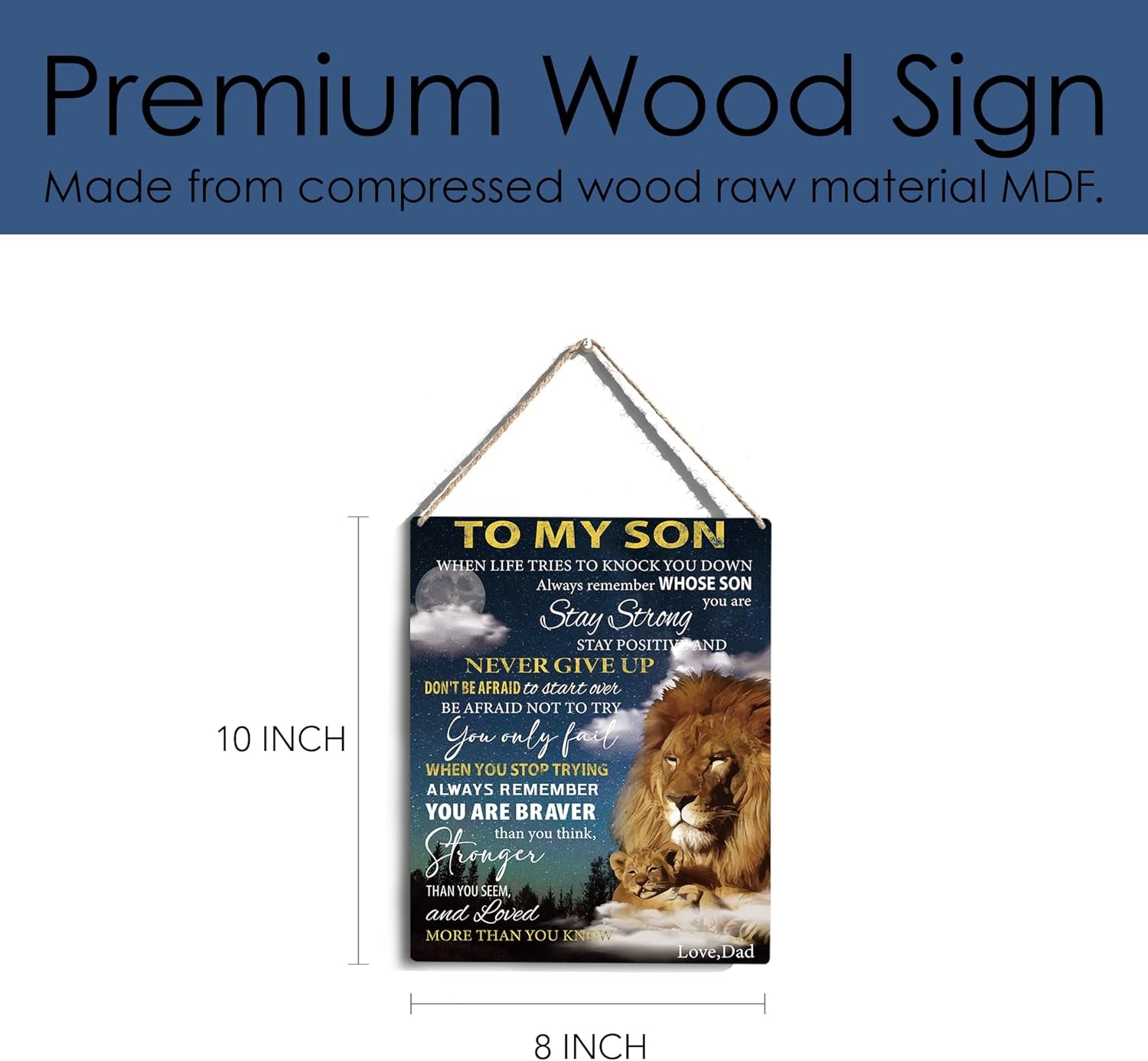 To My Son Wooden Hanging Sign from Mom & Dad Wall Decor for Bedroom 8 X 10 Inches