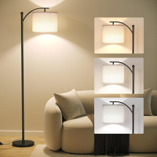Arc Floor Lamp, Modern Floor Lamp with 3 Color Temperatures Bulb, Metal Standing with Adjustable Hanging, Black