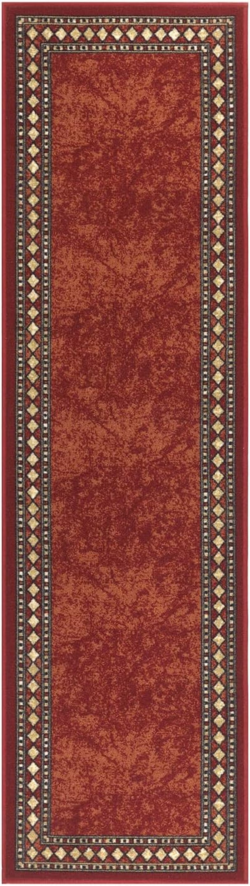 Alfombras Modern Bordered 2X10 Non-Skid (Non-Slip) Low Profile Pile Rubber Backing Indoor Area Runner Rugs (Maroon Beige, 2' X 10')