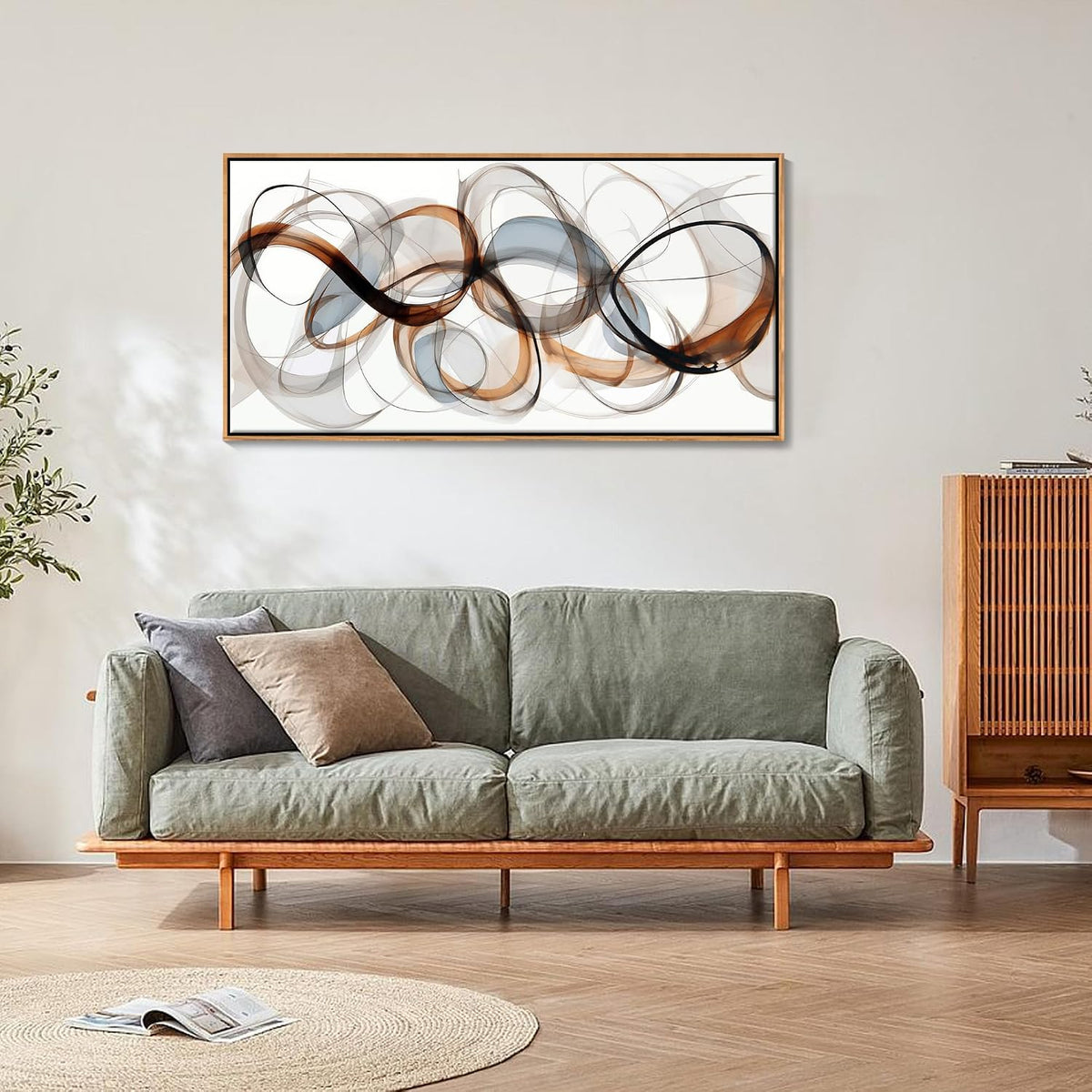 Large Wall Art - Framed Canvas Wall Art - Textured Brown Modern Abstract Artwork 20×40IN Wood Frame