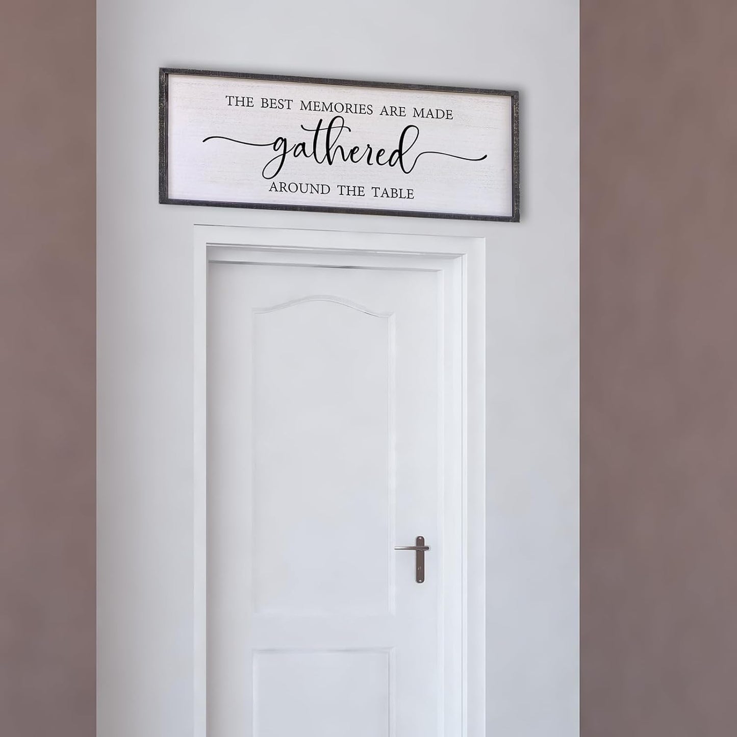 The Best Memories Are Made Gathered around the Table Wall Decor 40"X15" Large Rustic Farmhouse Wood Framed (Black)