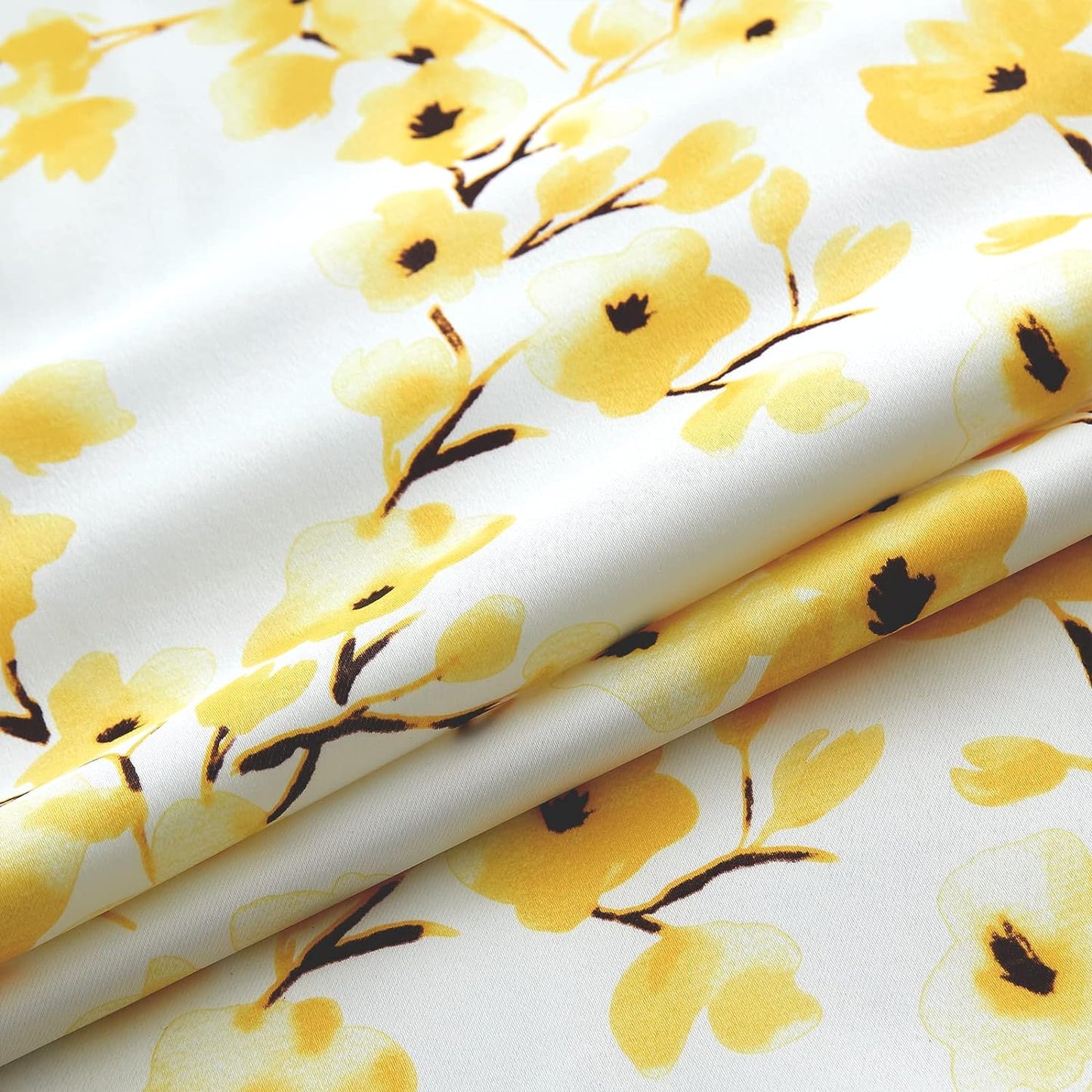 Floral Curtains, Farmhouse Yellow Apricot Flower Print , 52X84 Inch, 2 Panels