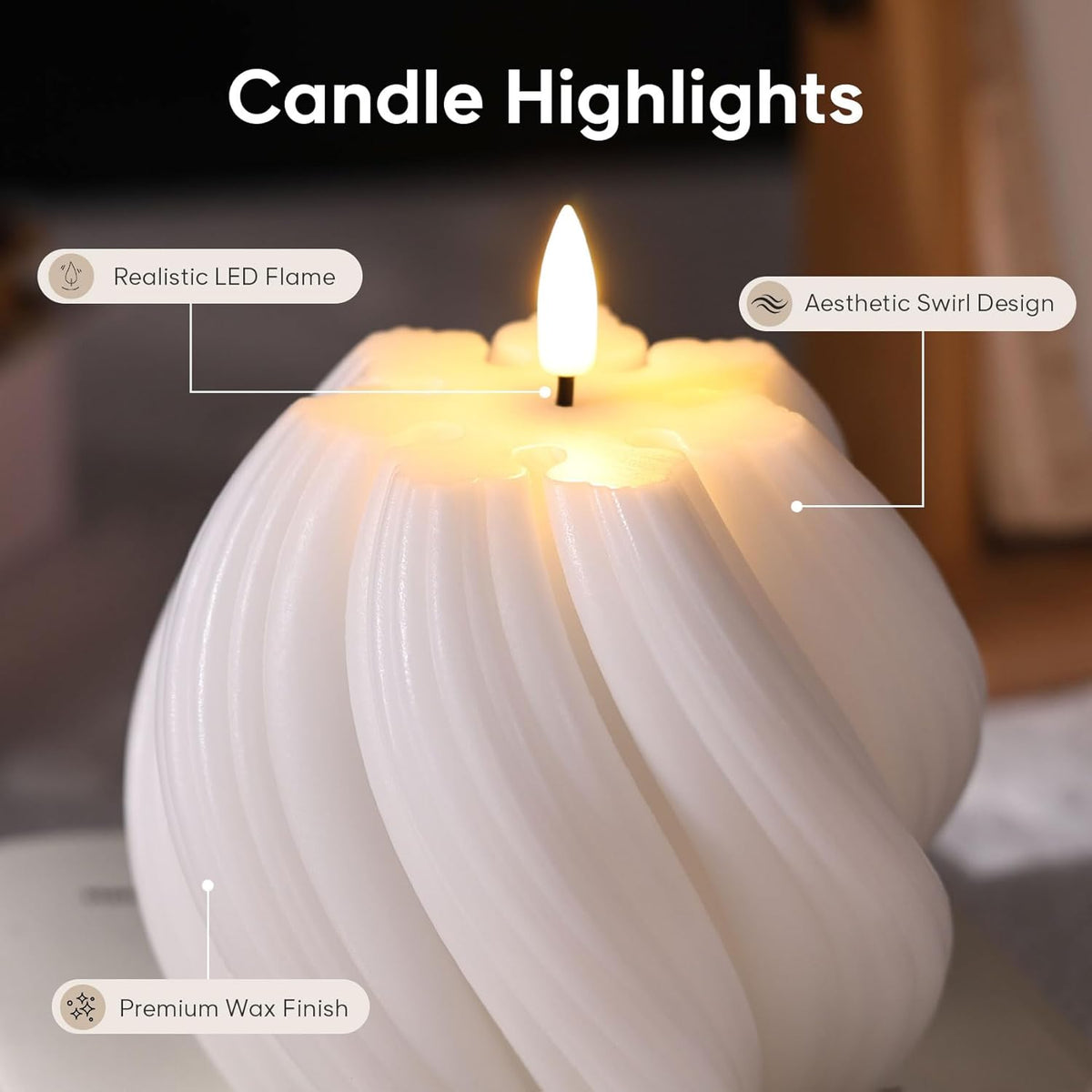 White Swirl Flameless Candle with Remote Timer