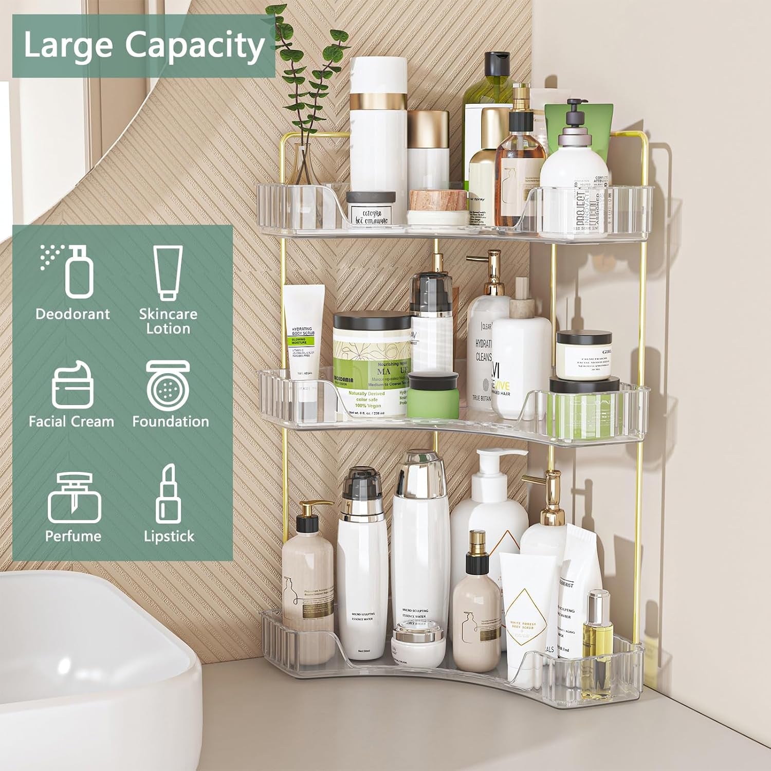 Corner Bathroom Counter Organizer, 3 Tier Bathroom Countertop Organizers Shelf, Makeup & Perfume Organizer Tray 