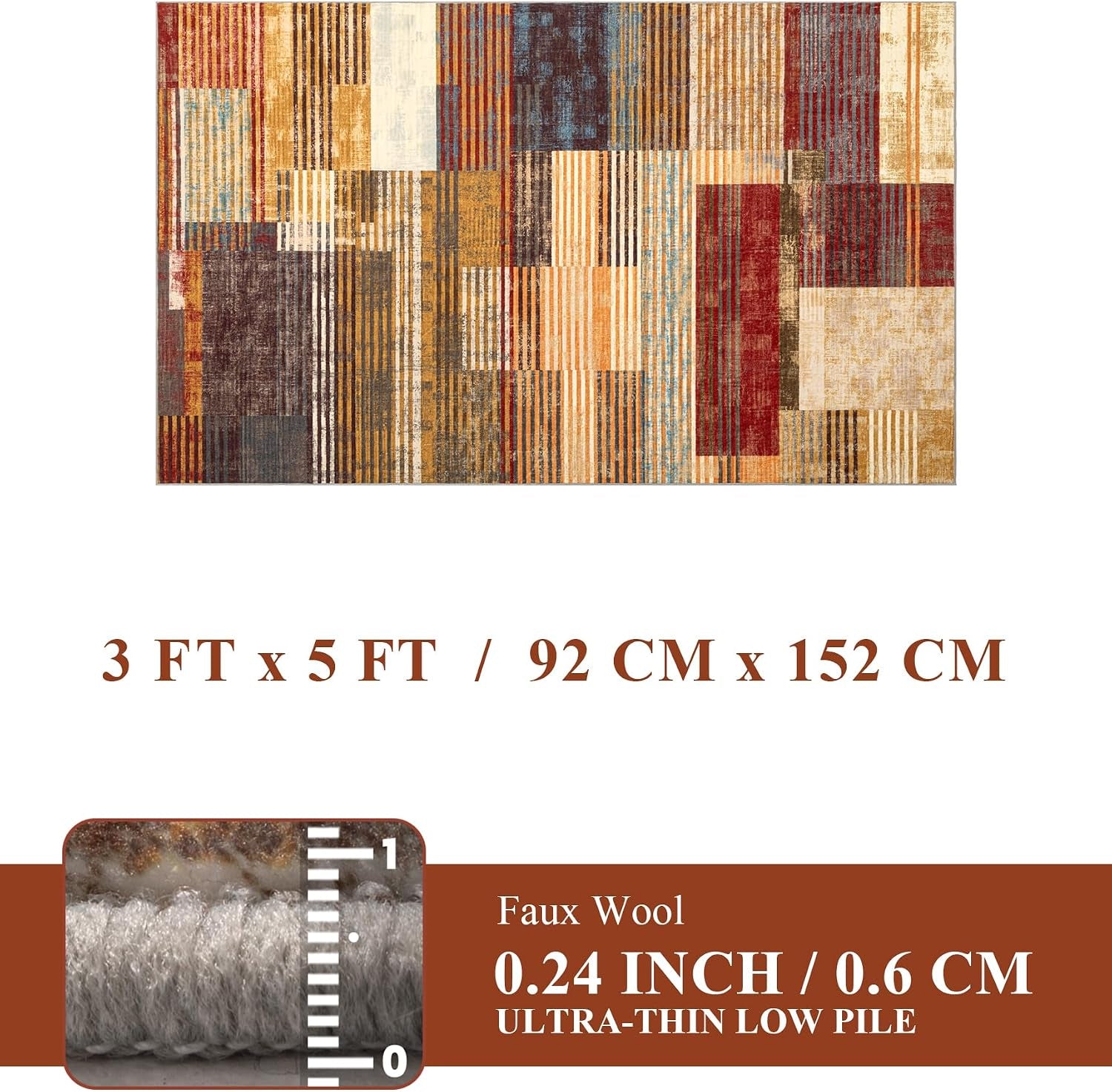 Farmhouse Rugs, Brown Area Rug 3X5, Vintage Burgundy for Bedroom, Burnt Orange Non-Slip, Washable