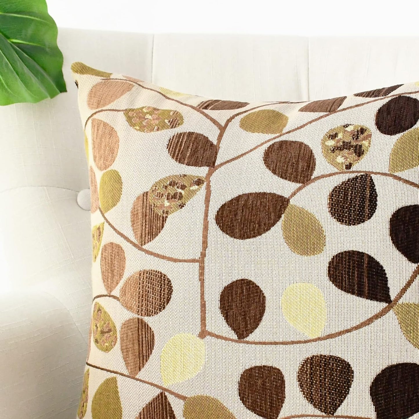 Throw Pillow Covers Luxury Chenille Cute Leaves 20 X 20 Inches Ecru Brown