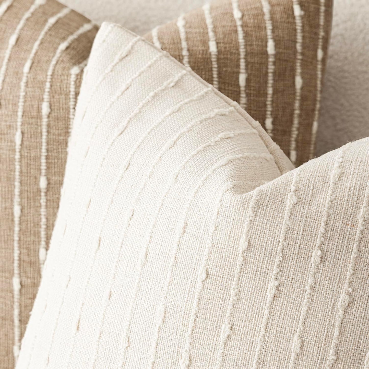 Decorative Striped Boucle Throw Pillow Covers 20X20 Cream White
