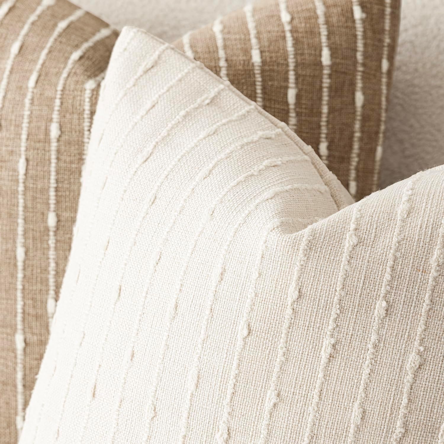 Decorative Striped Boucle Throw Pillow Covers 20X20 Cream White