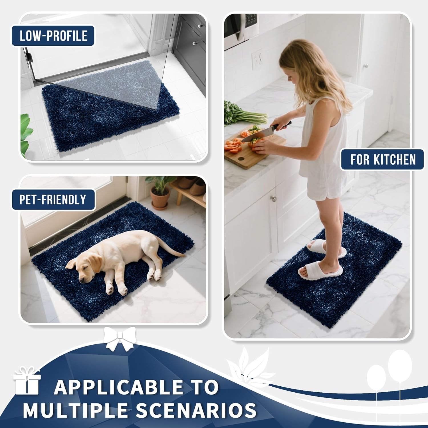 Bathroom Rugs Sets 2 Piece, Soft Absorbent Bathmat Non-Slip Backing, 31.5"X20"+24"X20", Blue