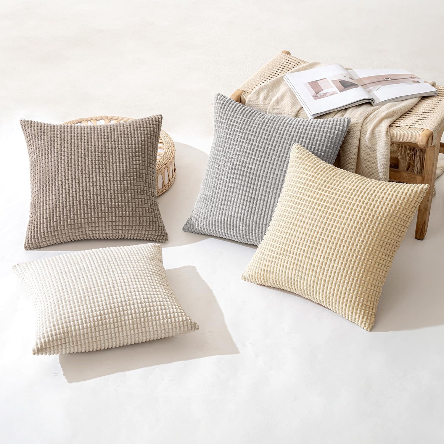 Neutral Harmony Decorative Pillow Covers 20X20 Inch Set of 4