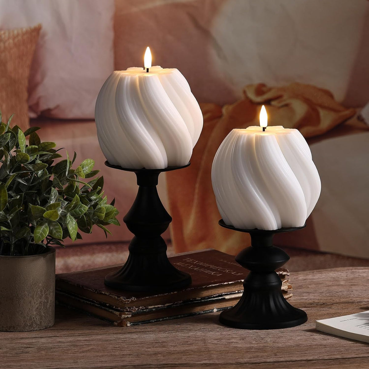 White Swirl Flameless Candle with Remote Timer