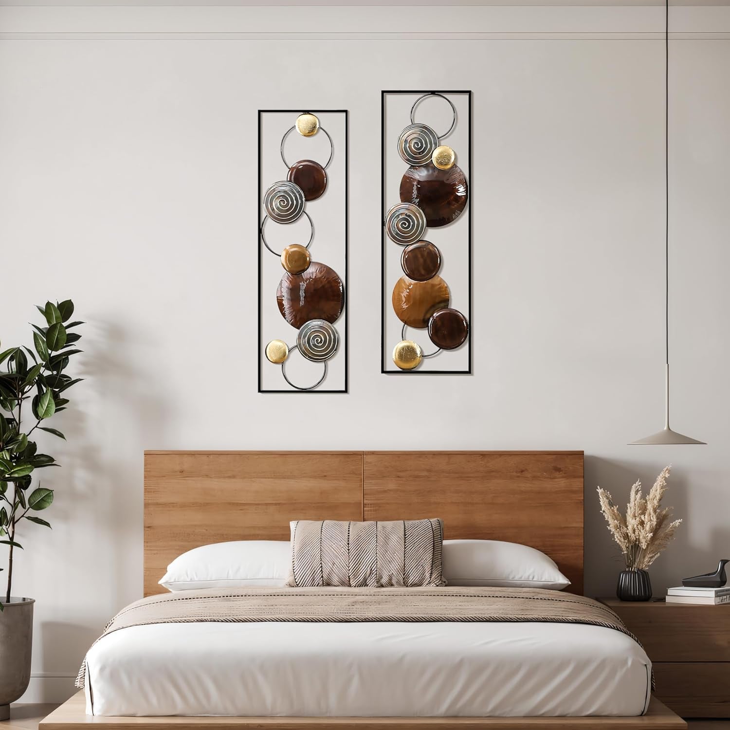 Luxe home Metal Wall Art, 2 Pieces Abstract Wall Décor Brown, 36"X12", Metal Wall Decor, Minimalist Metal Wall Sculptures