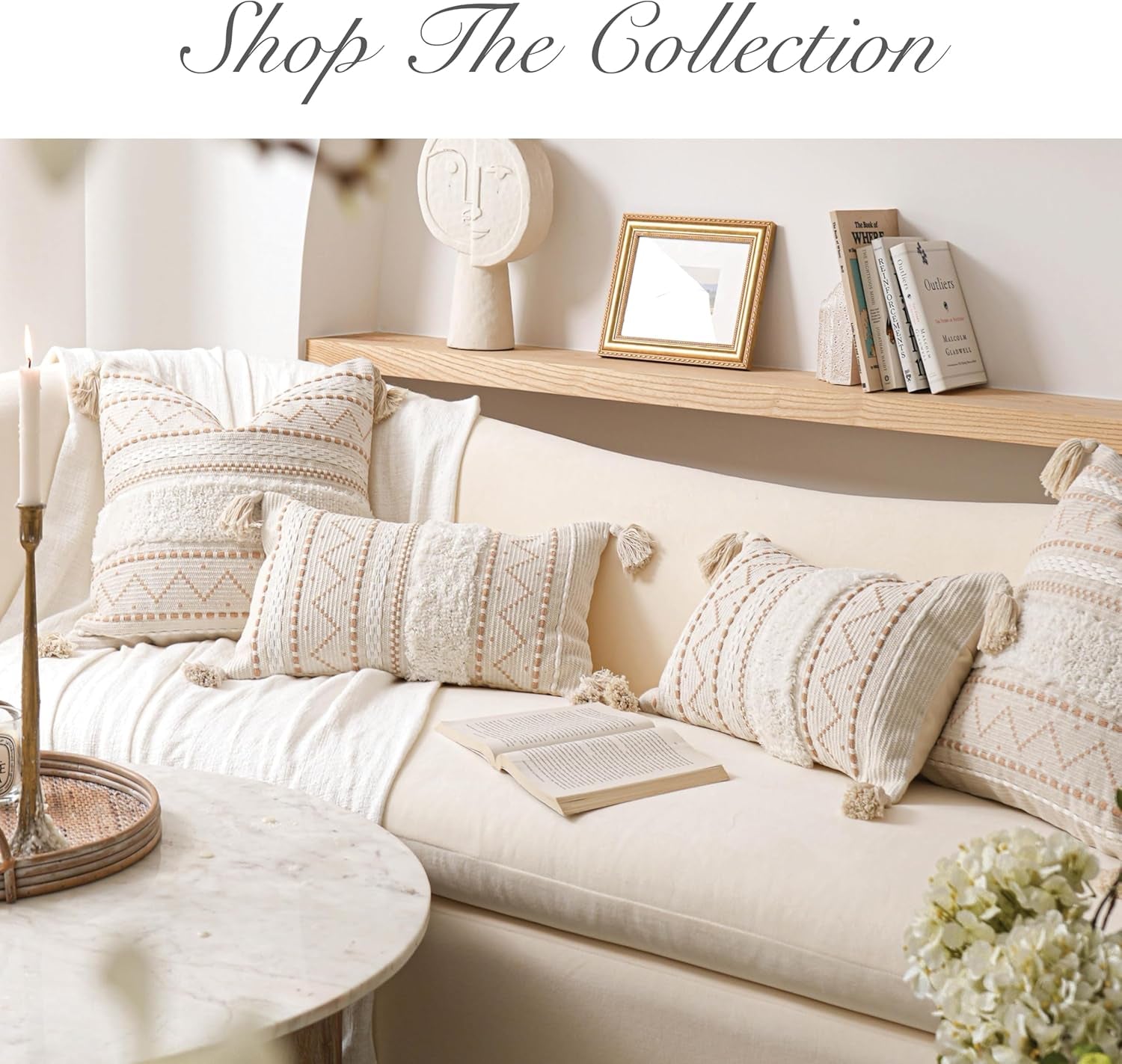 Decorative Lumbar Throw Pillow Cover 12X20 Cream Neutral White 