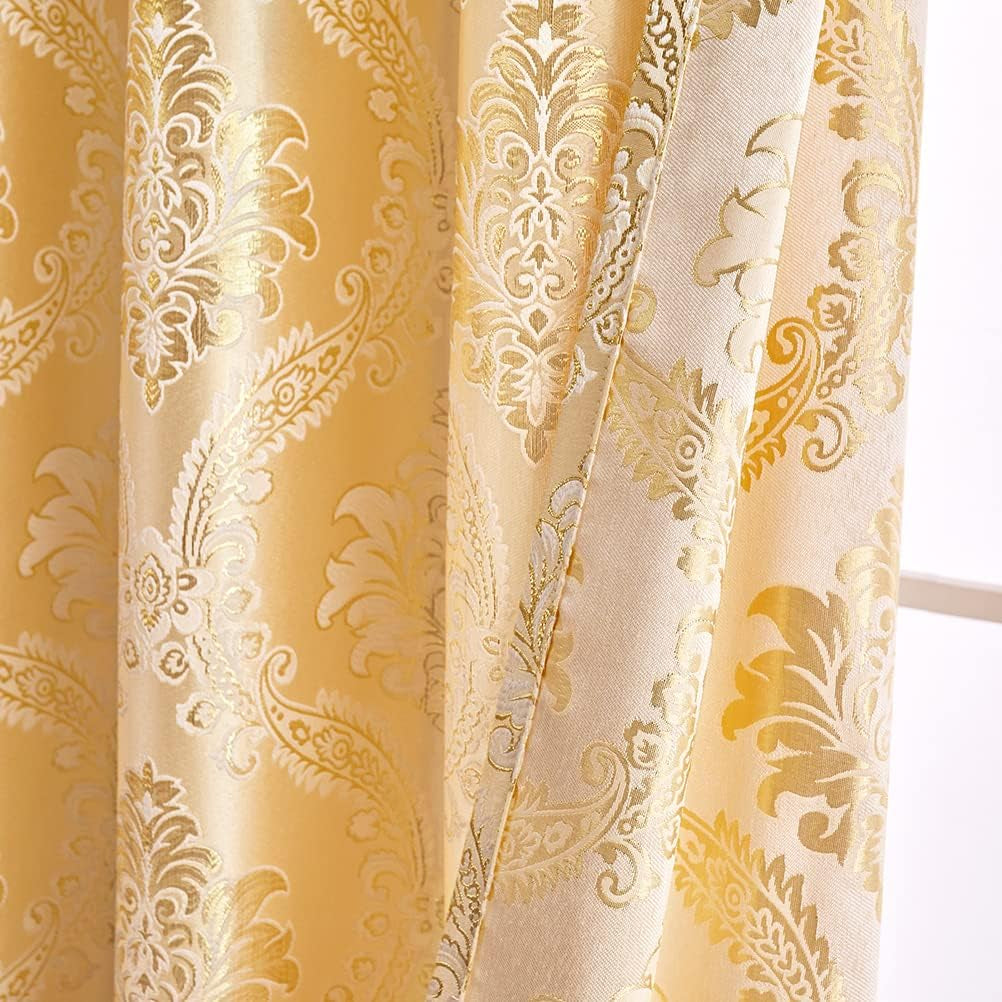 Luxury Gold Curtains, Grommet Top,2 Panels (Damask-Golden, 52" W X 84" L)