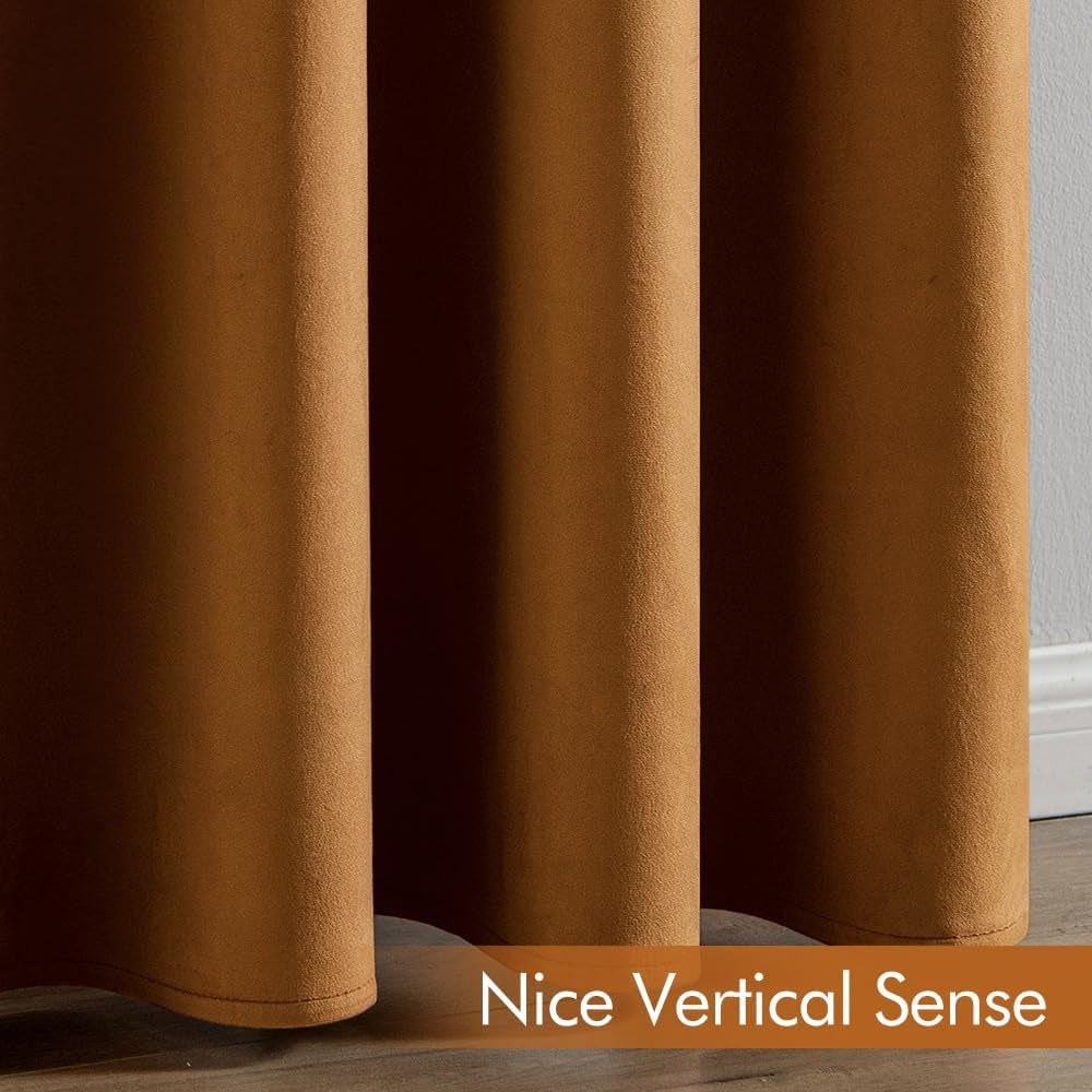 Velvet Curtains 84 inches - Gold Brown Blackout Thermal Insulated 2024