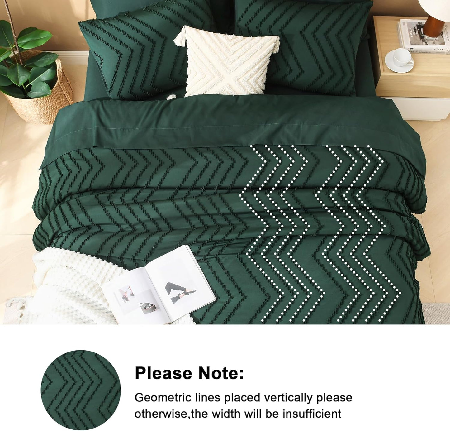 Comforters Queen Size Set with Sheets Dark Emerald Green - 7 Pieces Chevron Tufted Bedding Sets with Comforter, Sheets, Pillowcases & Shams