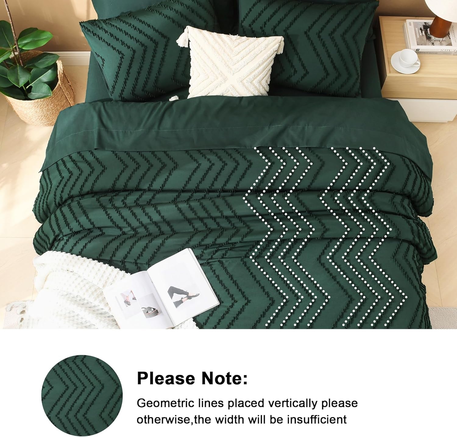 Comforters Queen Size Set with Sheets Dark Emerald Green - 7 Pieces Chevron Tufted Bedding Sets with Comforter, Sheets, Pillowcases & Shams