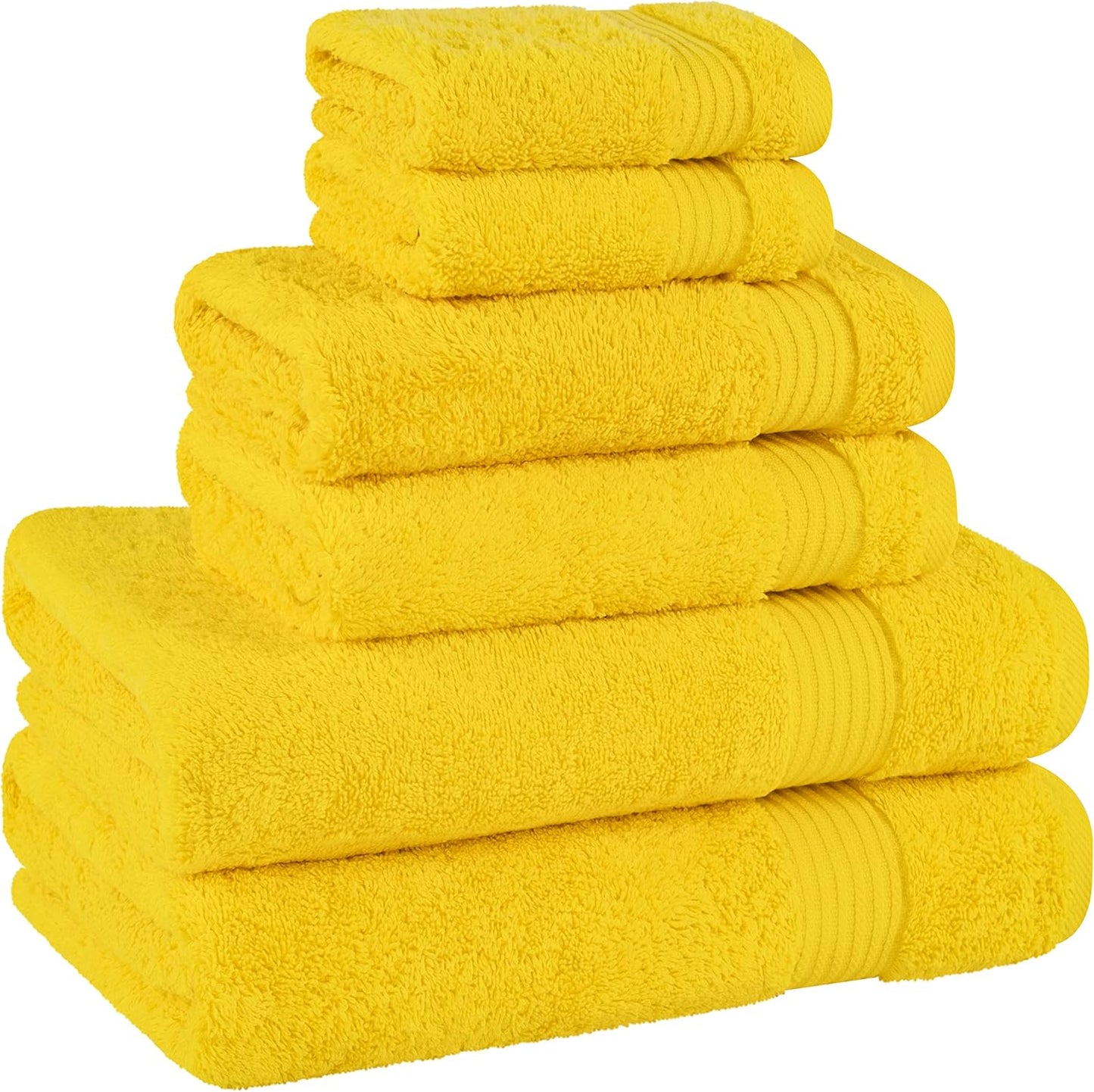 6 Piece Towel Set, 100% Cotton Soft Absorbent Turkish Towels, Yellow Towel Set
