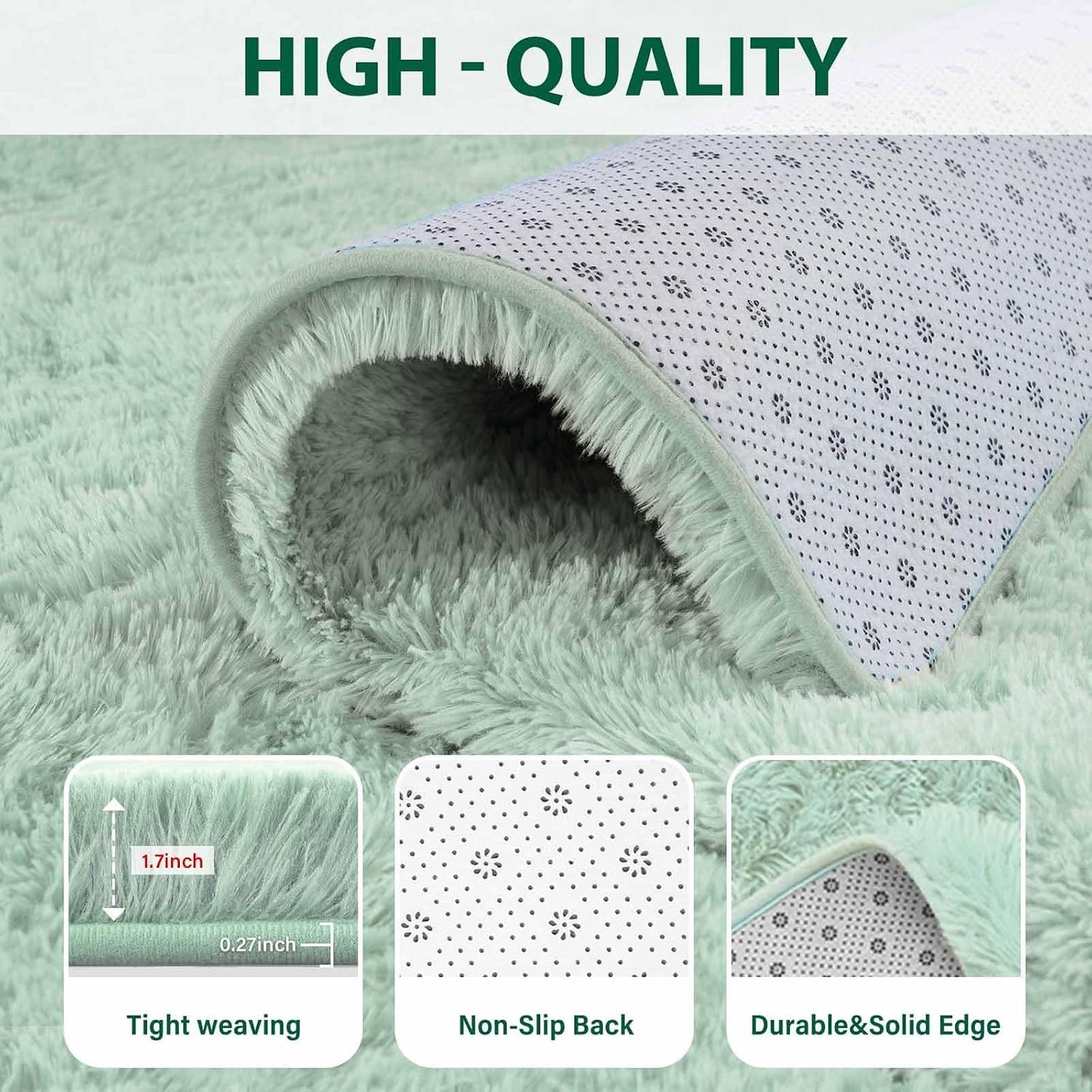  Fluffy Area Rug, 5X8 Non-Slip (Light Green) 