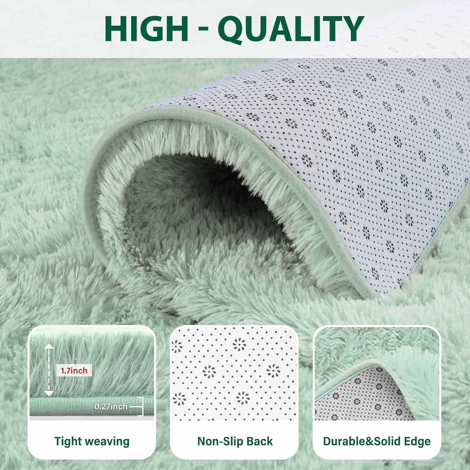  Fluffy Area Rug, 5X8 Non-Slip (Light Green) 